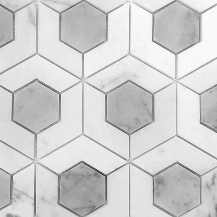 Wellstone Hex In Hex Mosaic Statuario with Carrara